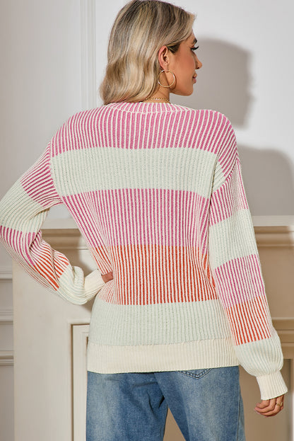 multi Colorblock Lantern Sleeve Rib Knitted Sweater