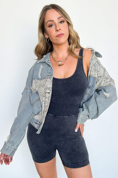 Mineral Wash Ribbed High Waist Athleisure Romper