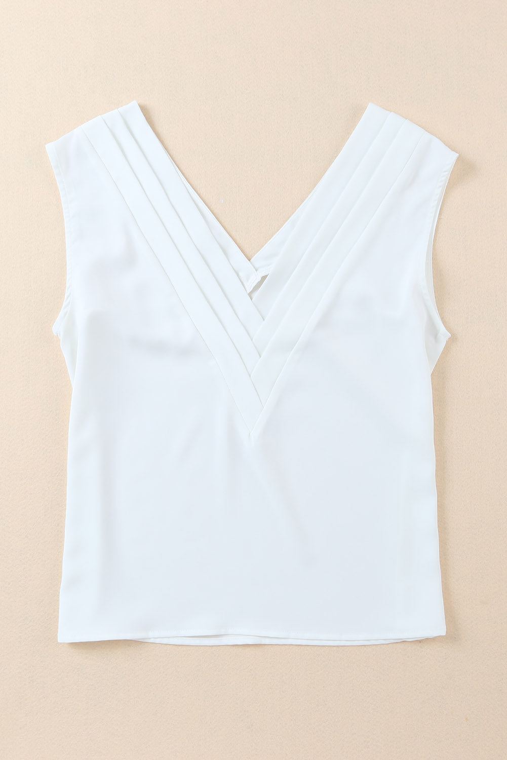 Pleated Backless V Neck Sleeveless Shirt