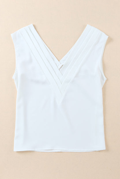 Pleated Backless V Neck Sleeveless Shirt