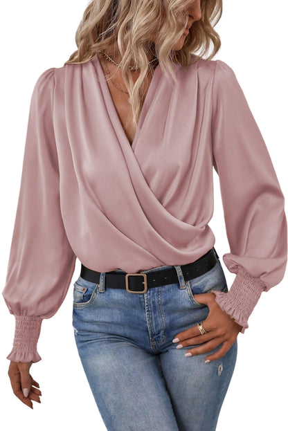Drape V Neck Long Sleeve Blouse for Women