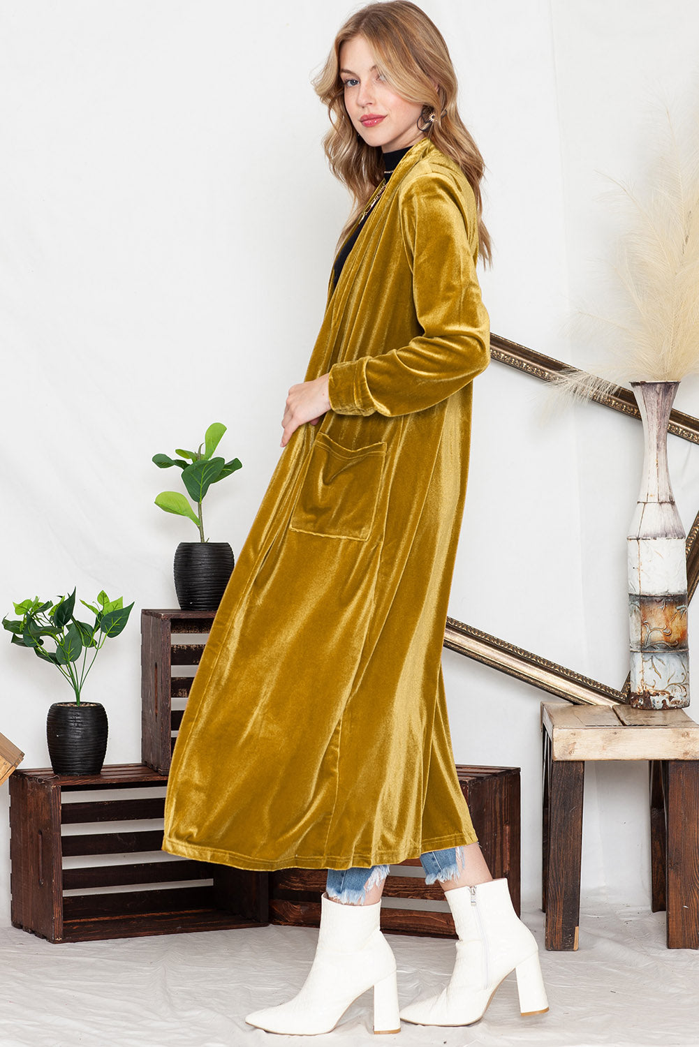 Pocketed Open Front Long Cardigan