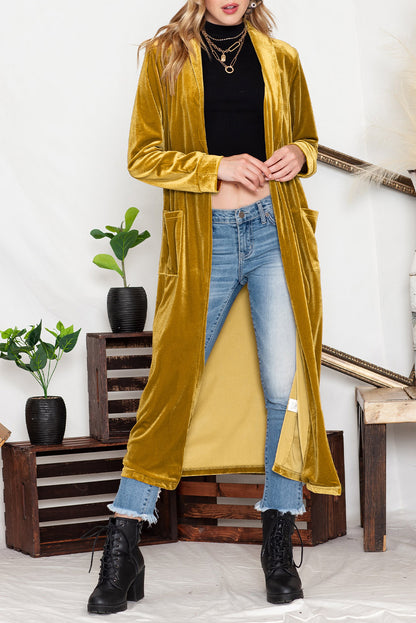 Pocketed Open Front Long Cardigan