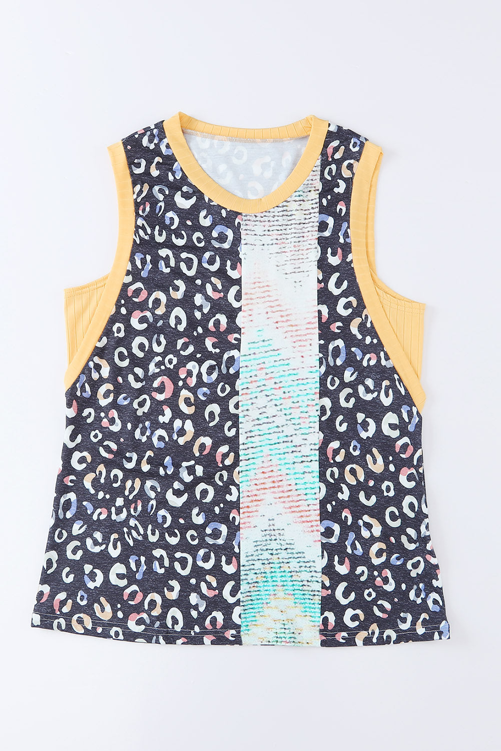 Multicolor Color Block Exposed Seam Casual V Neck Tank Top