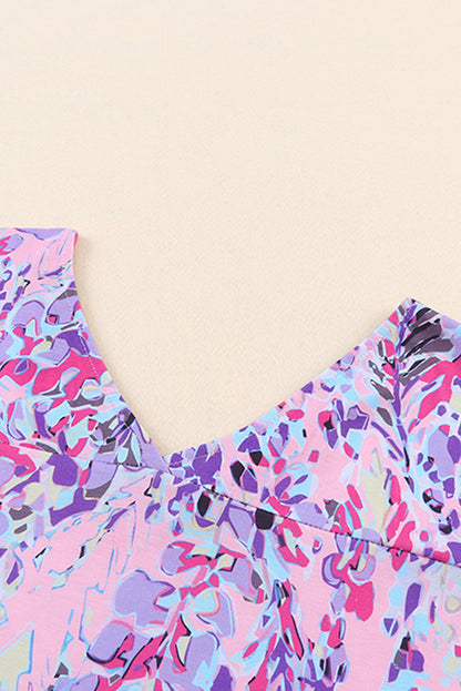 Abstract Print Wrap V Neck Flutter Sleeve Mid Length Summer Dress