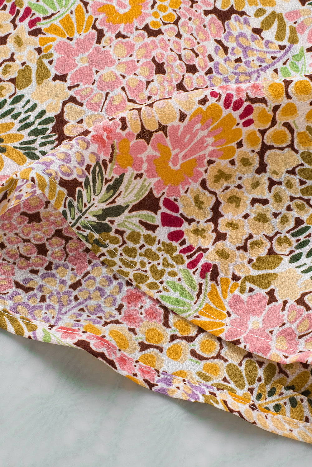 Multicolor Floral Print Smocked Cuffs Long Sleeve Blouse