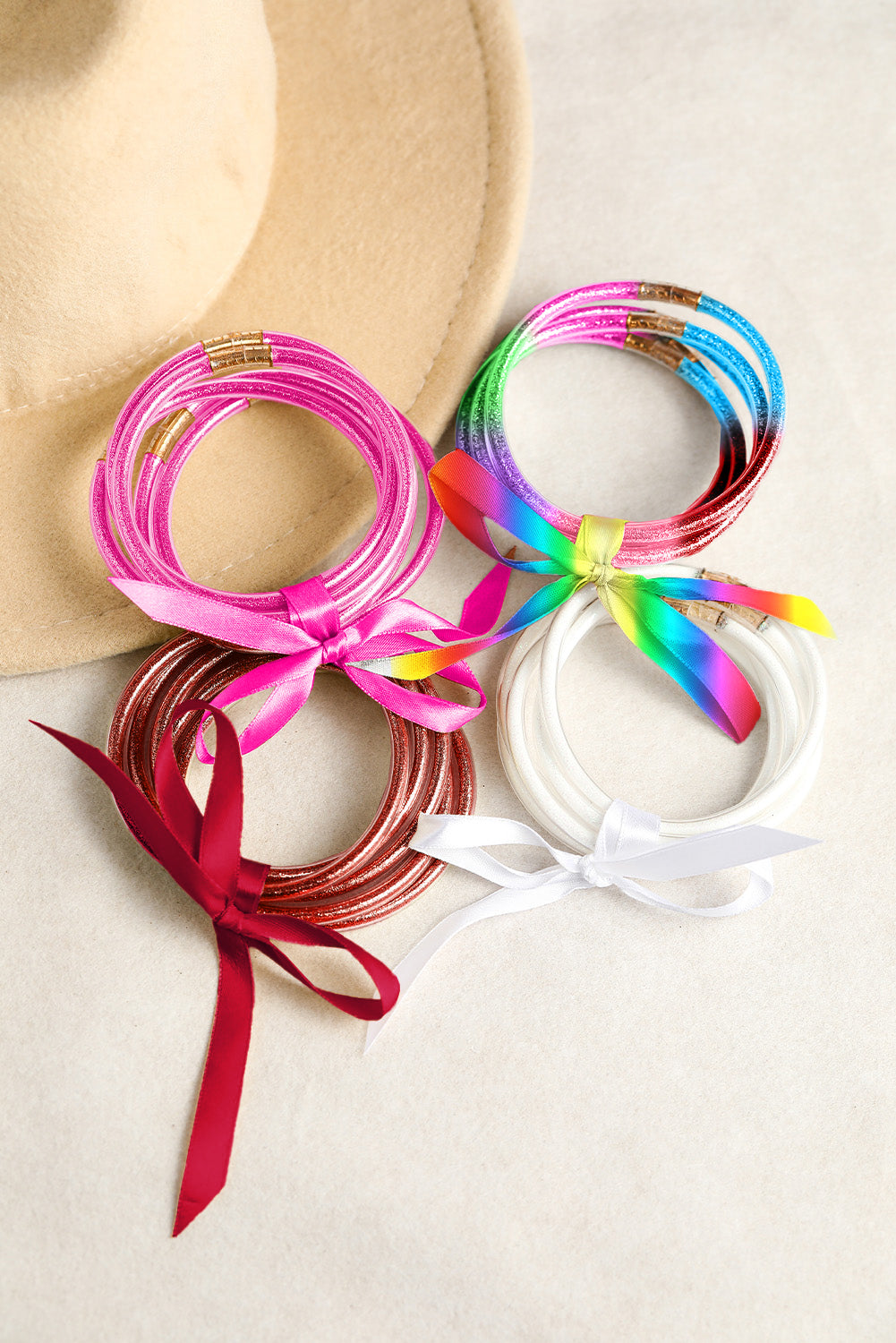 Glitter Mardi Gras Bowknot Layered Jelly Bracelet