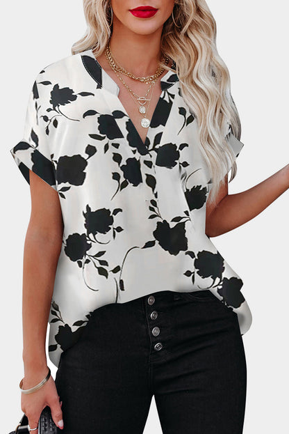 Floral Print Casual Roll Up Sleeve Blouse