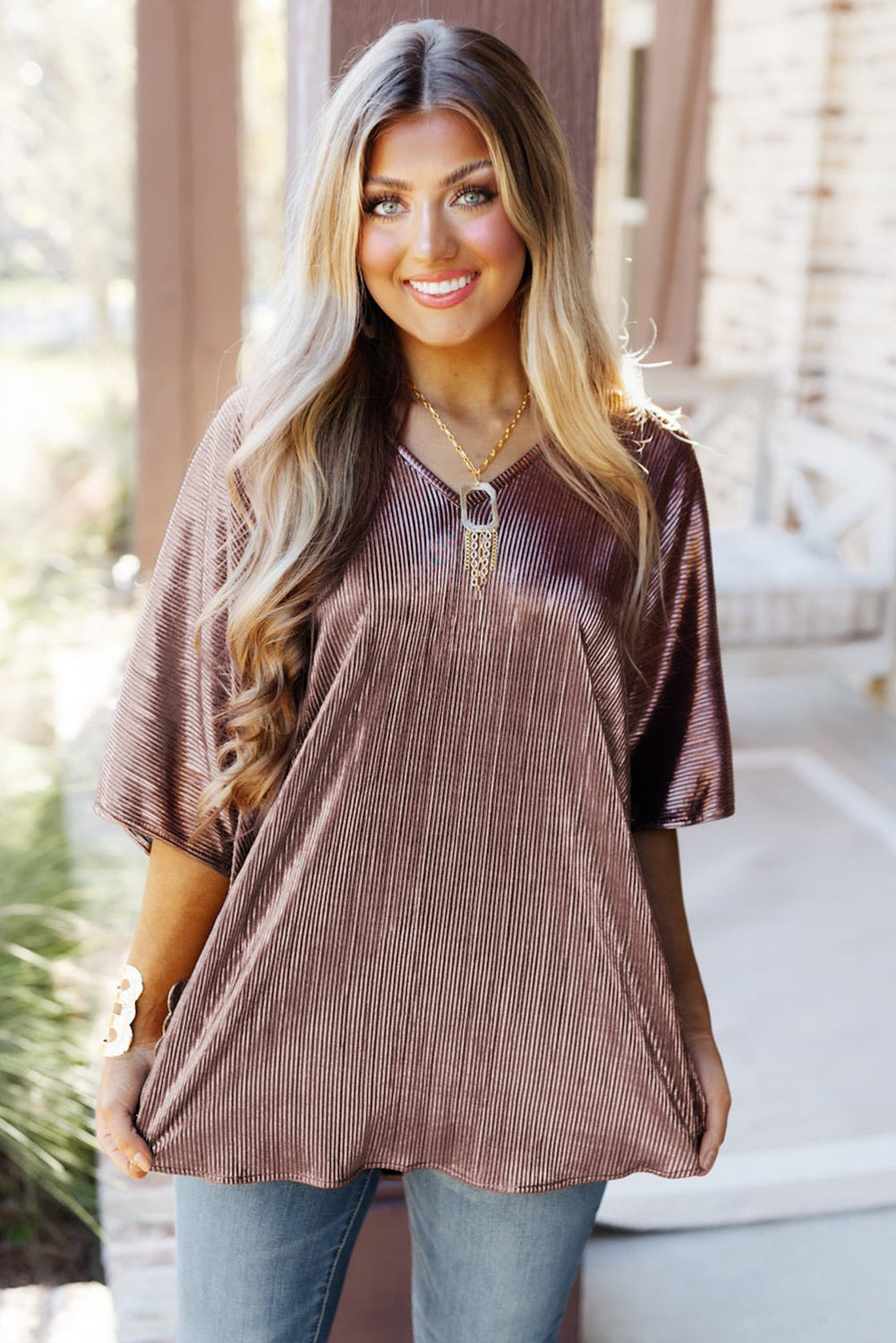Textured Oversize Casual Tunic T Shirt