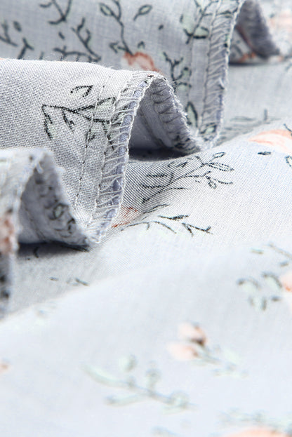 Floral Print Smocked Neck Flounce Sleeveless Shirt