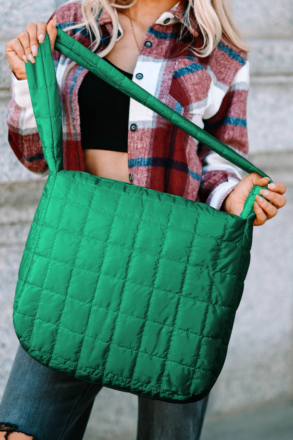 Casual Quilted Zipper Large Shoulder Bag