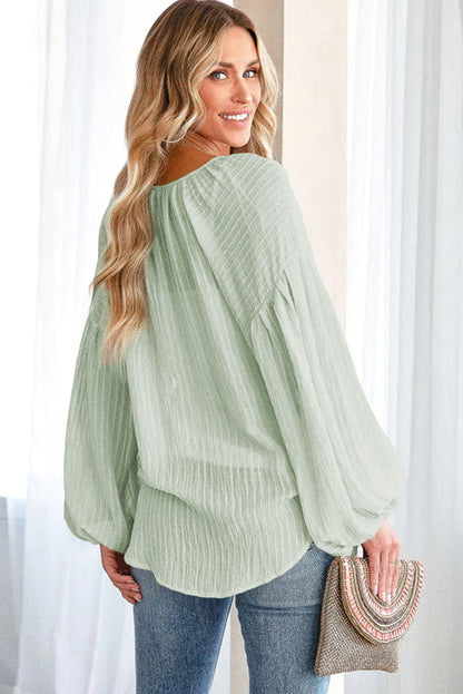 Brown Lantern Sleeve Tassel Drawstring Tie Blouse