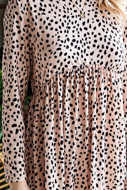 Khaki Leopard 3/4 Ruffle Sleeve Frill Neck Blouse