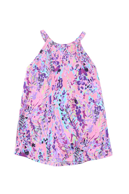 Abstract Print Wrap V Neck Flutter Sleeve Mid Length Summer Dress