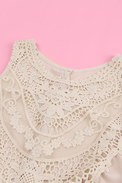 Casual Contrast Lace Crochet Button Back Sleeveless Shirt
