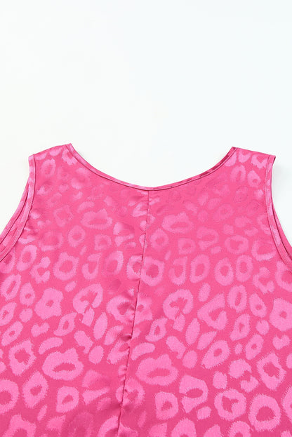 Rosy Satin Jacquard Sleeveless A-Line Leopard Print Dress
