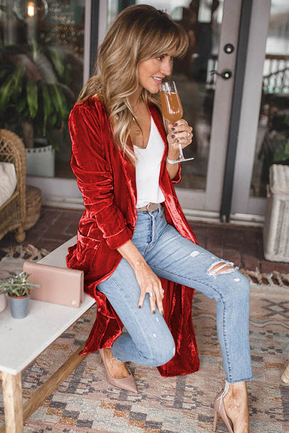 Pocketed Open Front Long Cardigan
