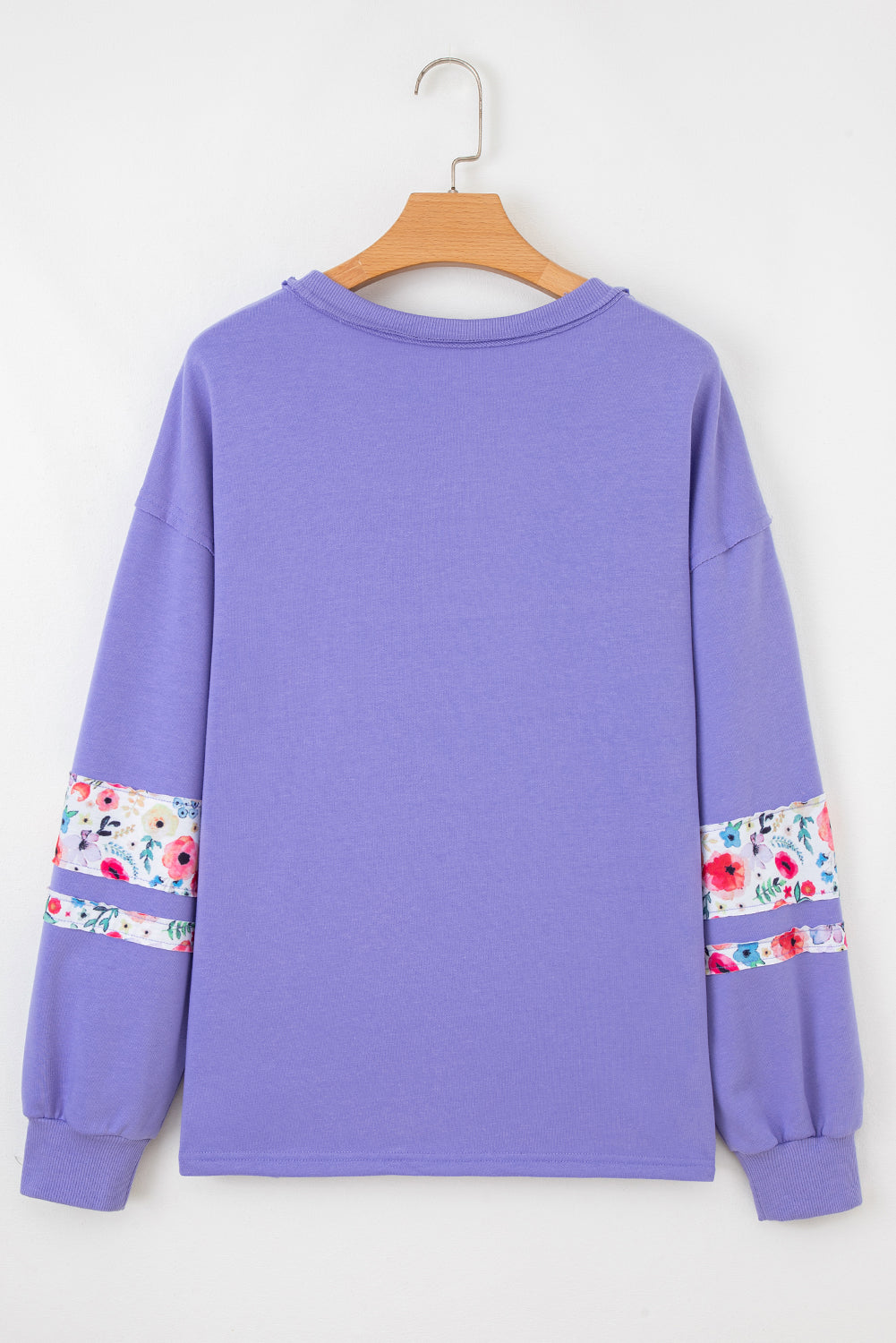 Peach Blossom Flower Applique Patchwork Drop Sleeve Pullover Sweatshirt