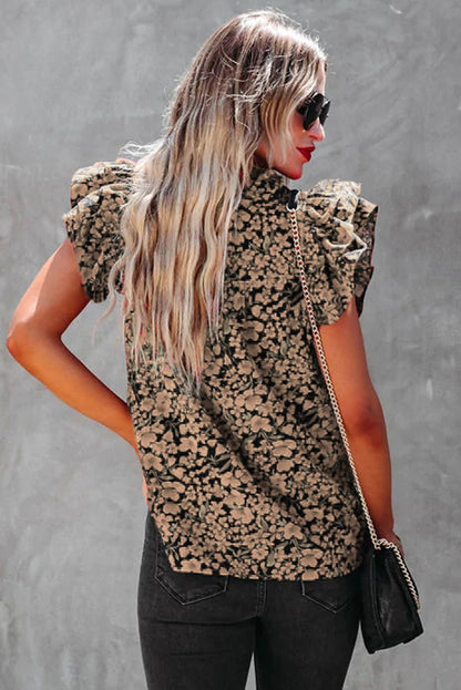 Floral Print Tiered Ruffle Sleeve V Neck Boho Top