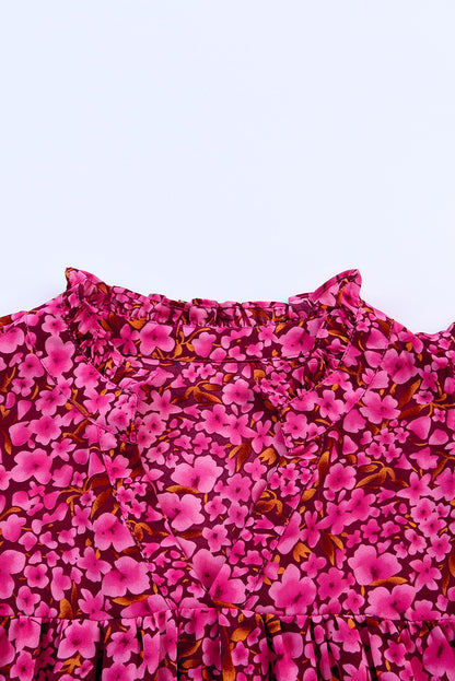 Floral Print Tiered Ruffle Sleeve V Neck Boho Top