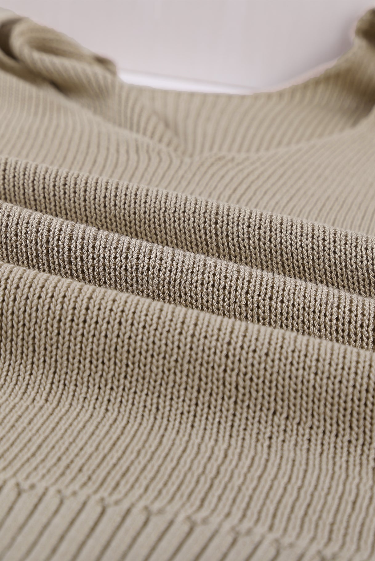 Khaki Ruffle V Neck Casual Sleeveless Knit Top