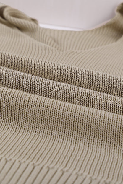 Khaki Ruffle V Neck Casual Sleeveless Knit Top