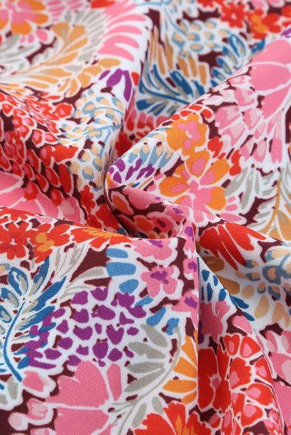 Multicolor Floral Print Smocked Cuffs Long Sleeve Blouse