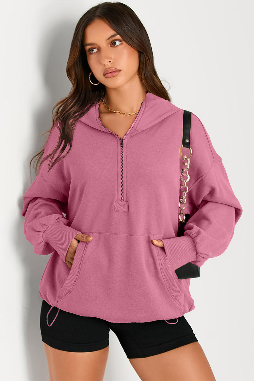 Kangaroo Pocket Half Zipper Oversized Hoodie