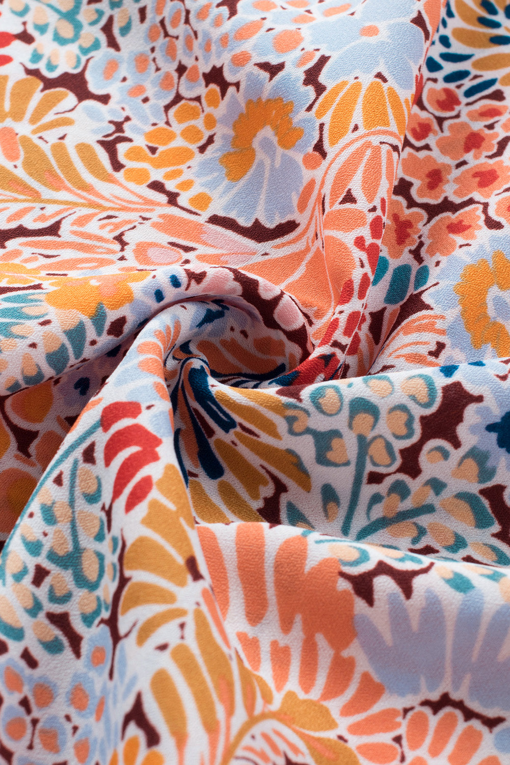 Multicolor Floral Print Smocked Cuffs Long Sleeve Blouse