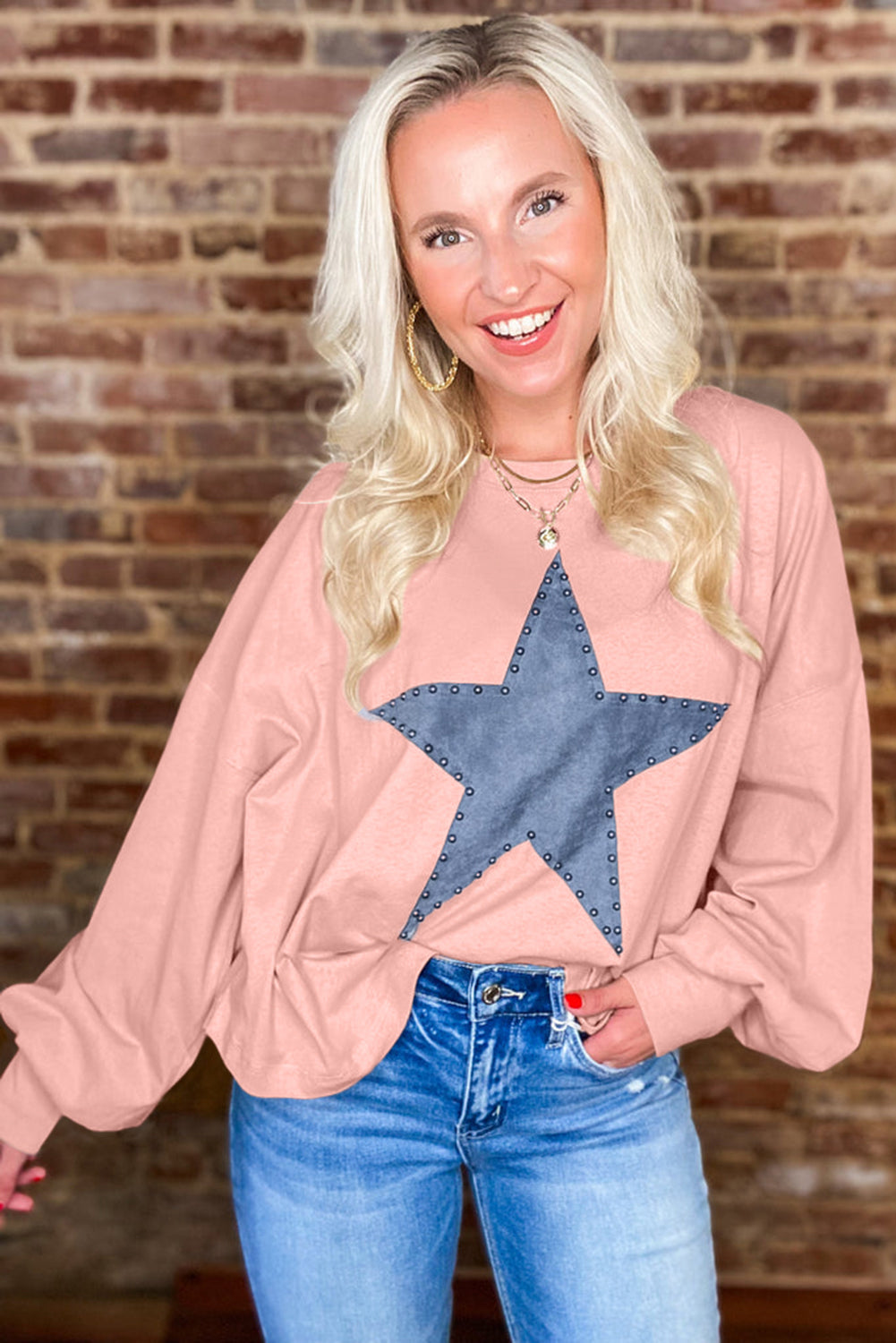 Studded Star Graphic Oversized Top