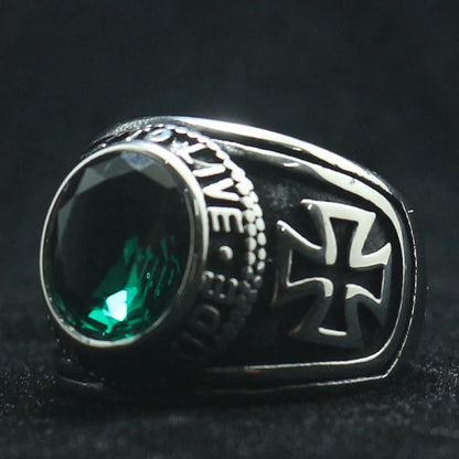Ride to Live, Live to Ride Emerald Gem Biker Ring.