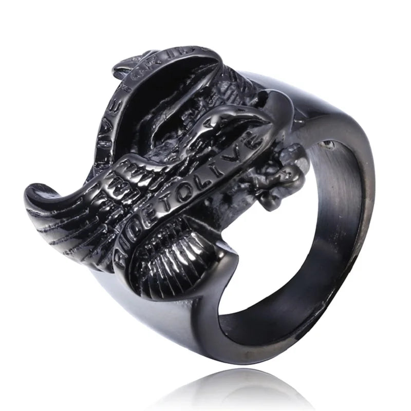 Live To Ride - Ride To Live Biker Style Eagle Ring