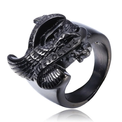 Live To Ride - Ride To Live Biker Style Eagle Ring