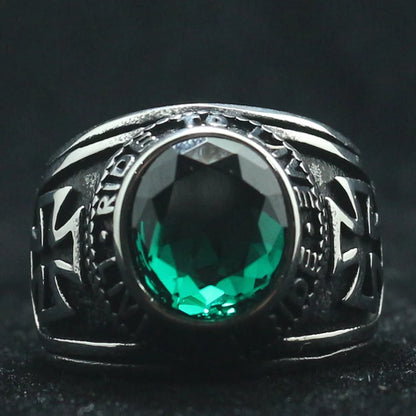 Ride to Live, Live to Ride Emerald Gem Biker Ring.