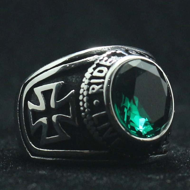 Ride to Live, Live to Ride Emerald Gem Biker Ring.