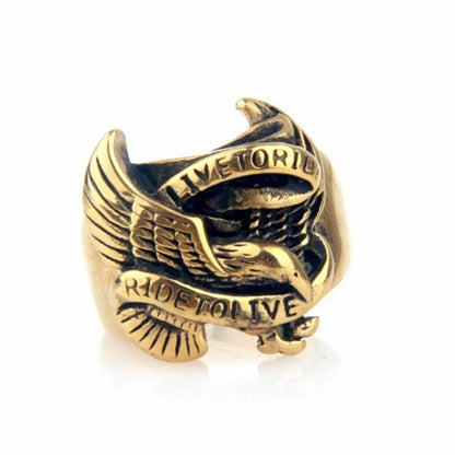Live To Ride - Ride To Live Biker Style Eagle Ring