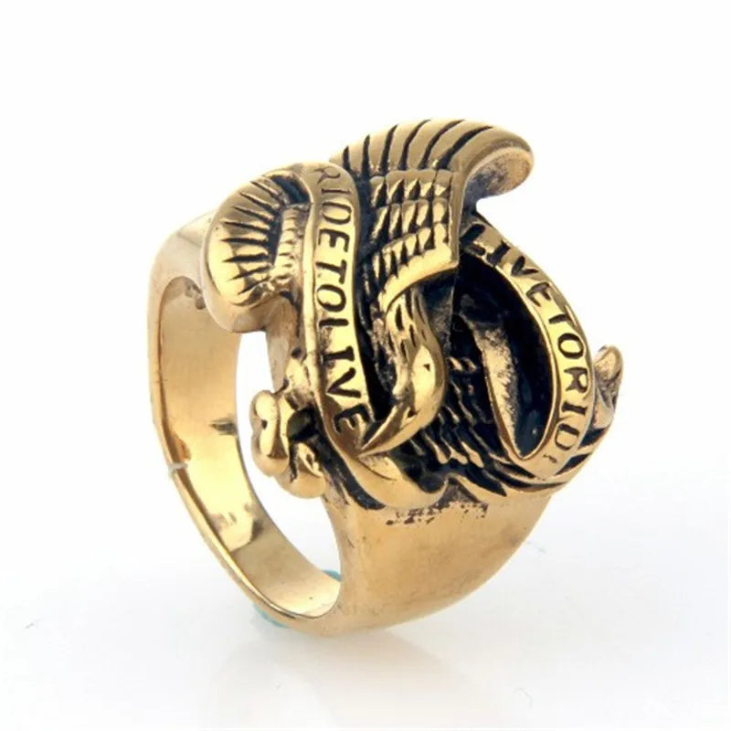 Live To Ride - Ride To Live Biker Style Eagle Ring