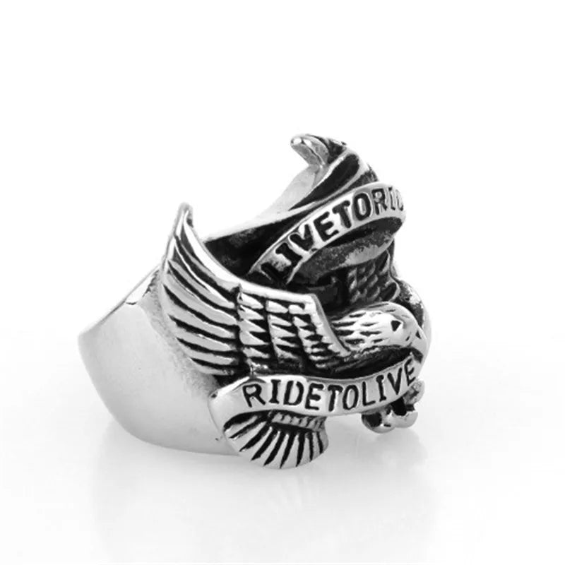 Live To Ride - Ride To Live Biker Style Eagle Ring