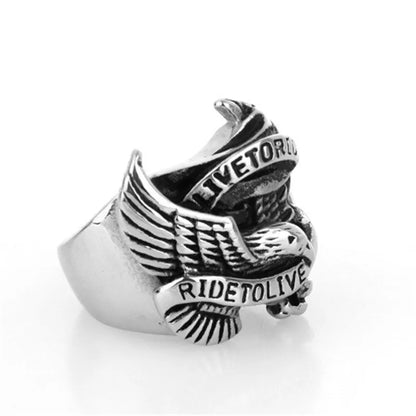 Live To Ride - Ride To Live Biker Style Eagle Ring
