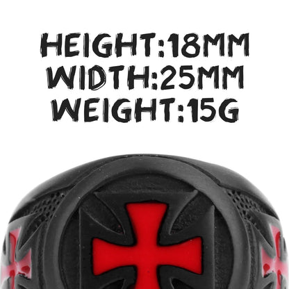 Red Maltese Cross on Black style Biker Ring.