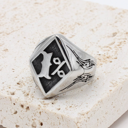 Men's Titanium Steel Old School 1%ER Biker Ring
