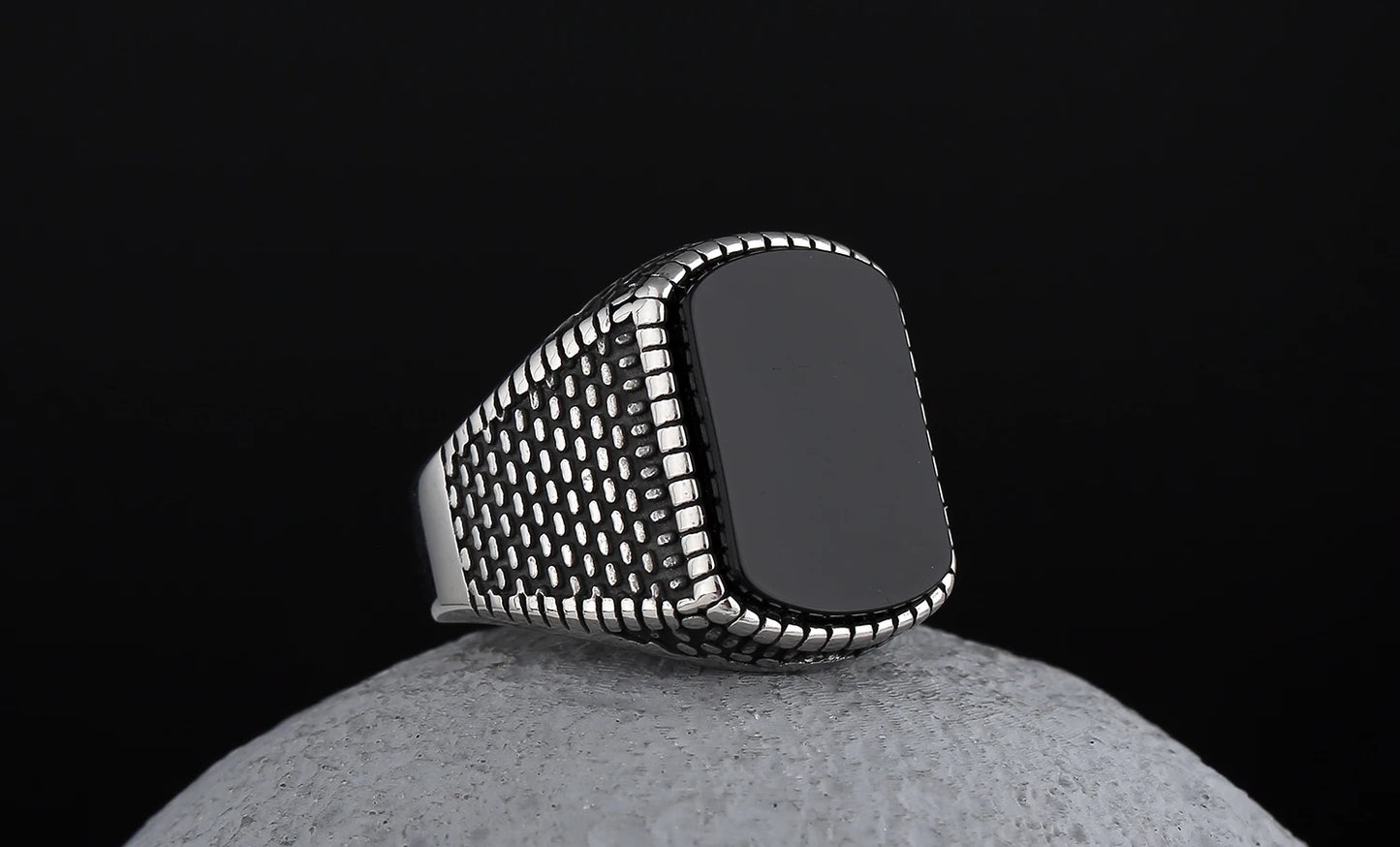 Black Onyx Style Biker Ring