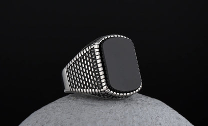 Black Onyx Style Biker Ring