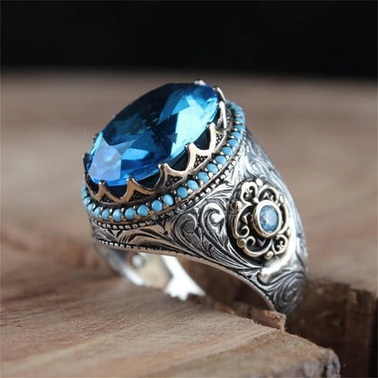 Green or Blue Emerald Crowned Biker Ring.