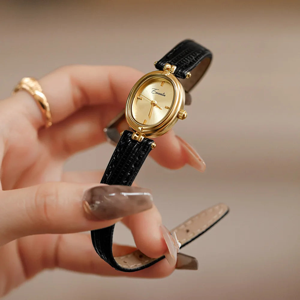 Retro Niche Design Square Gold Casual Brown Leather Watch