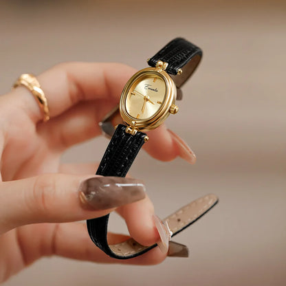 Retro Niche Design Square Gold Casual Brown Leather Watch