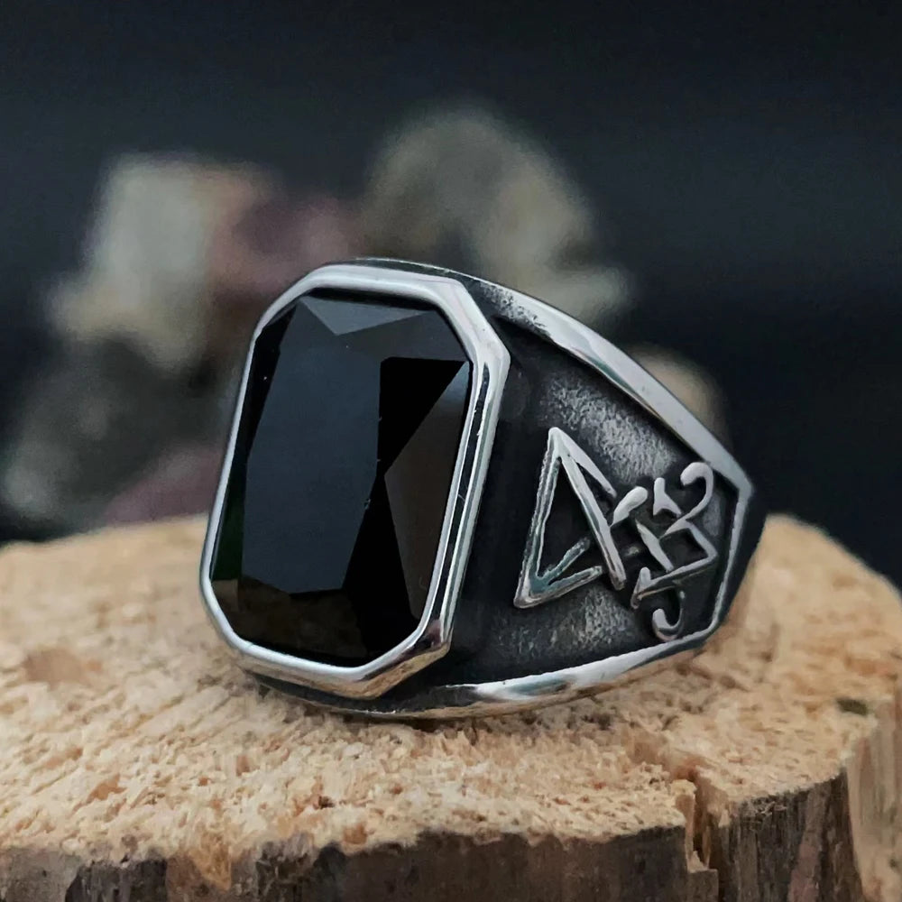 Black Stone Biker Rings
