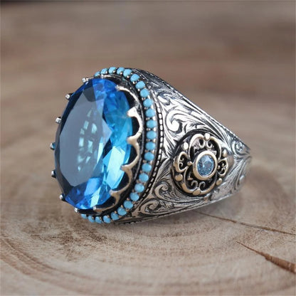 Green or Blue Emerald Crowned Biker Ring.