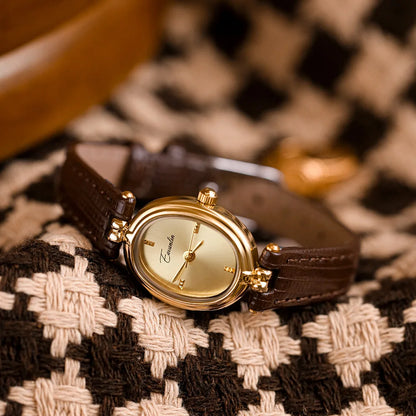 Retro Niche Design Square Gold Casual Brown Leather Watch