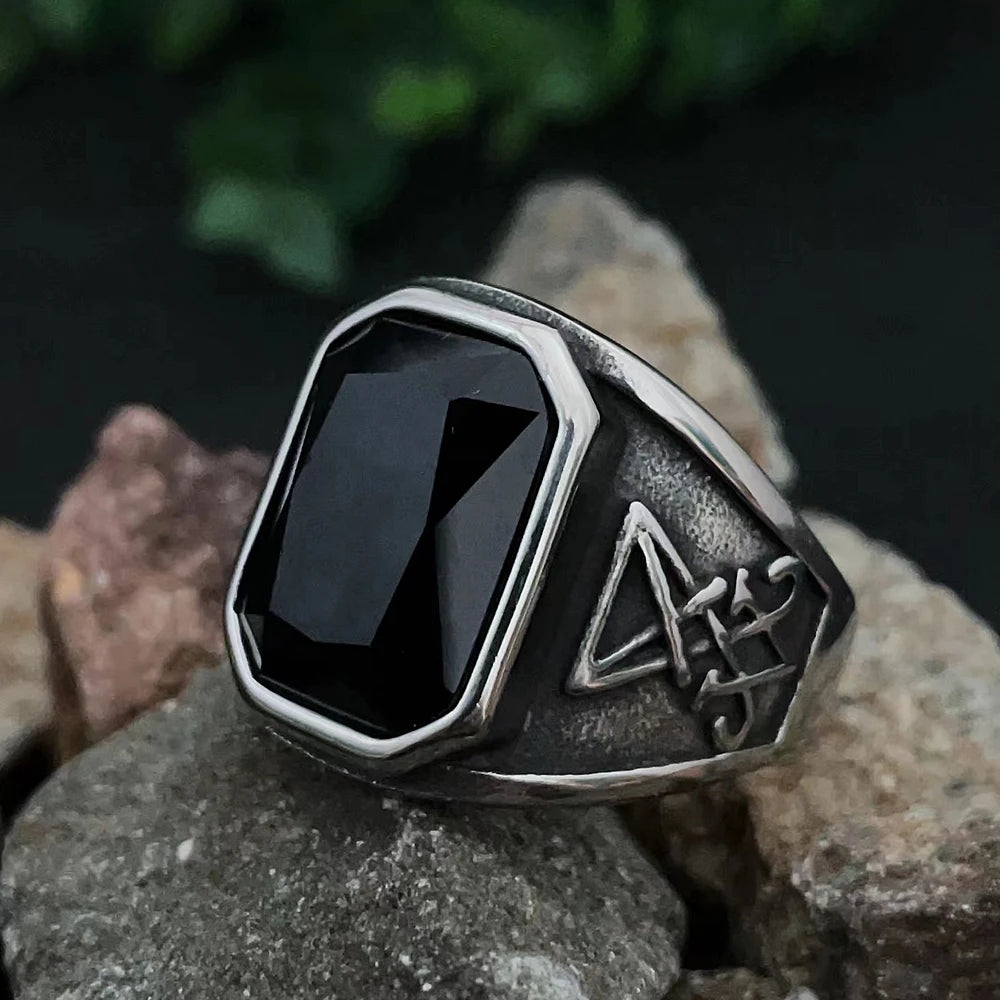 Black Stone Biker Rings